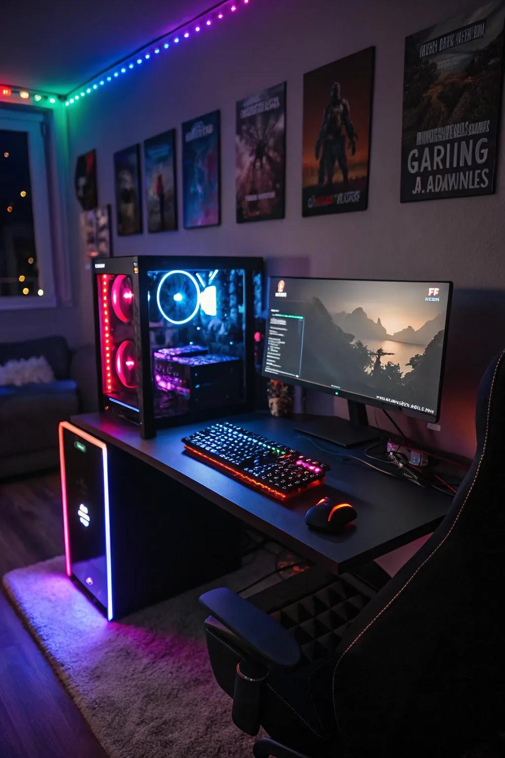 Ambient LED lighting that adds a dynamic and immersive feel to the gaming setup.