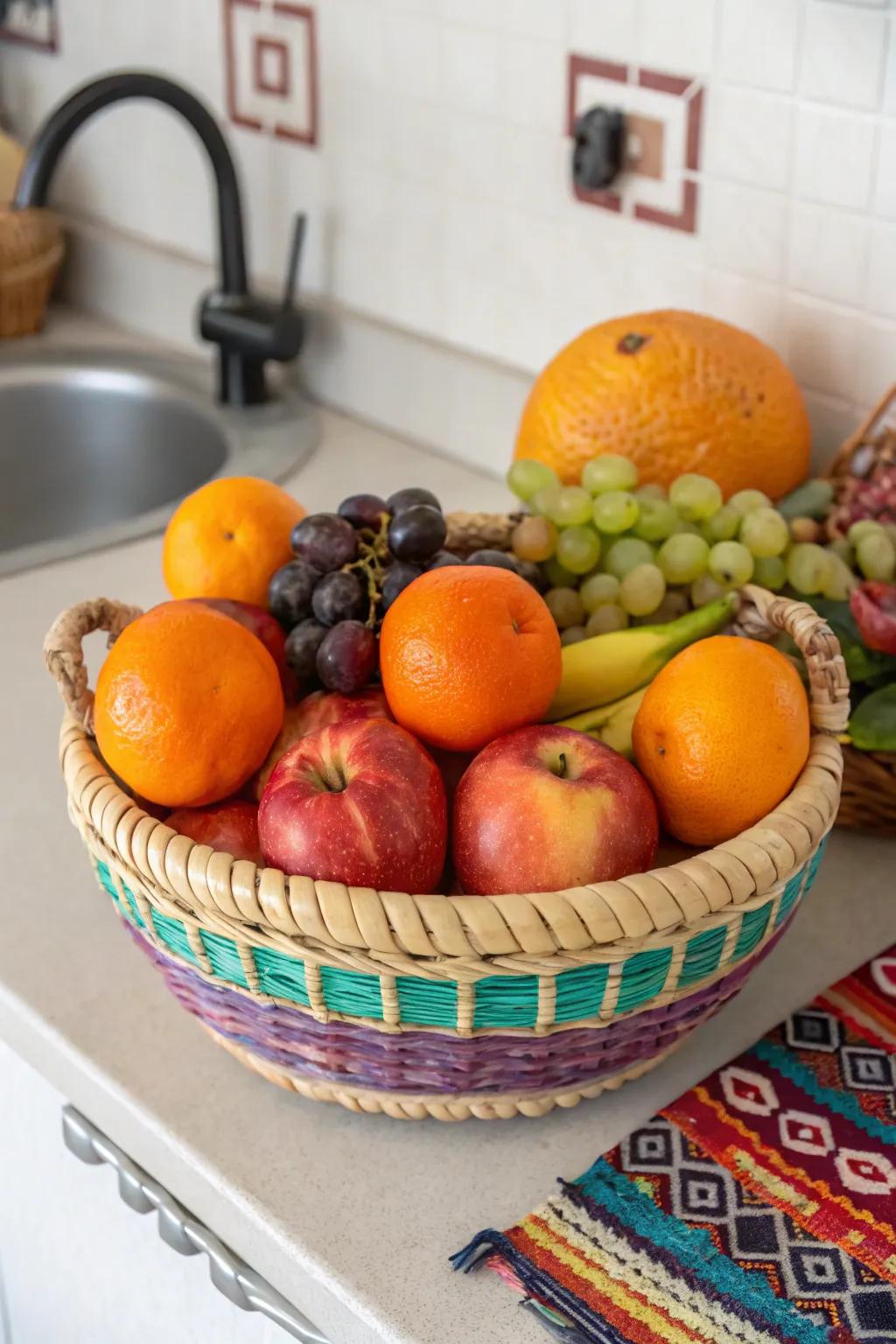 A colorful fruit basket offers a nutritious boost.