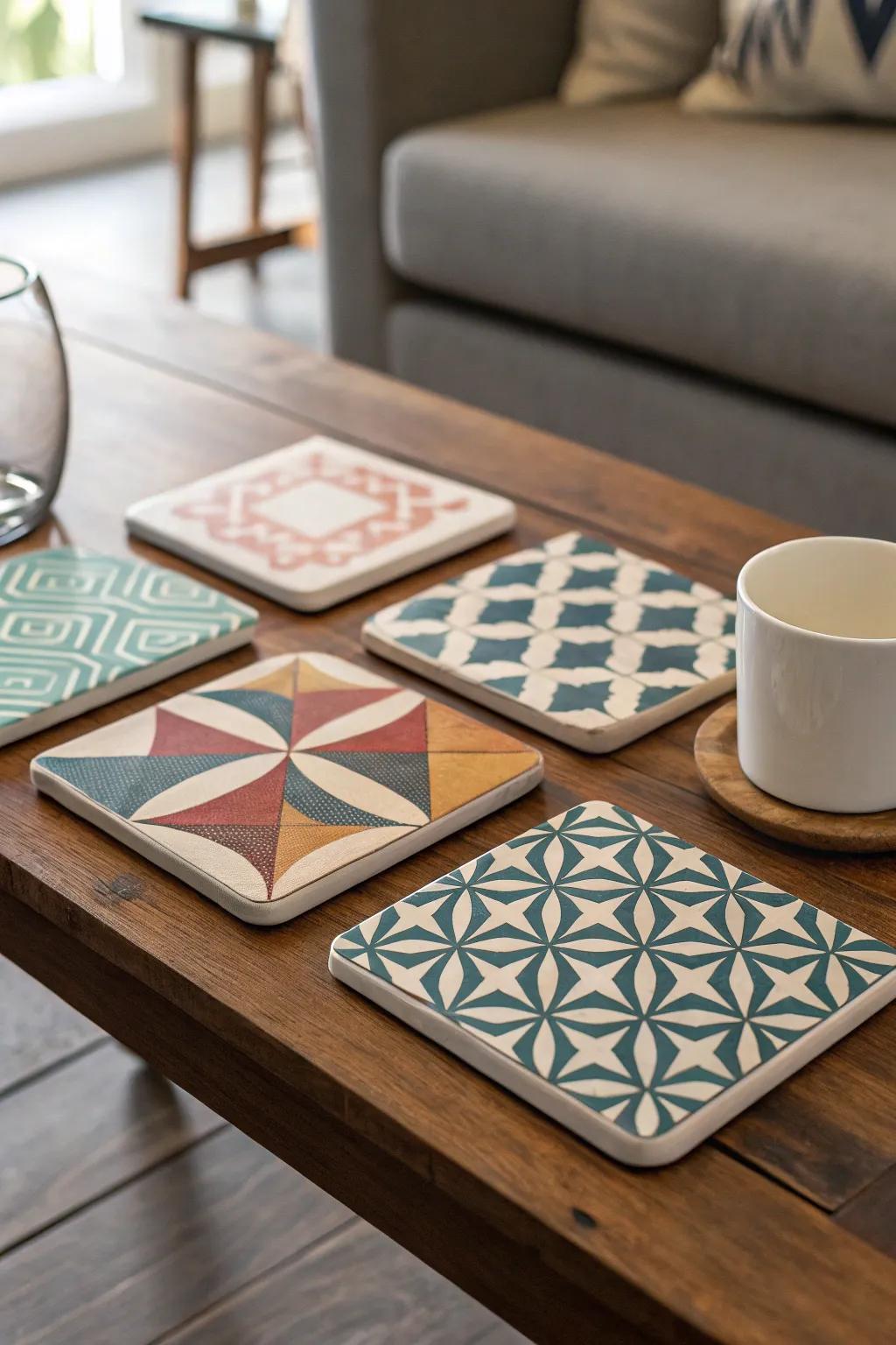 Stylish personalized coasters ready to enhance any living space.