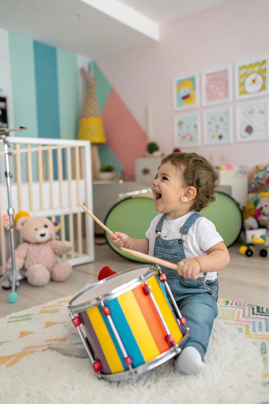 A musical drum set can inspire a lifelong love for music.