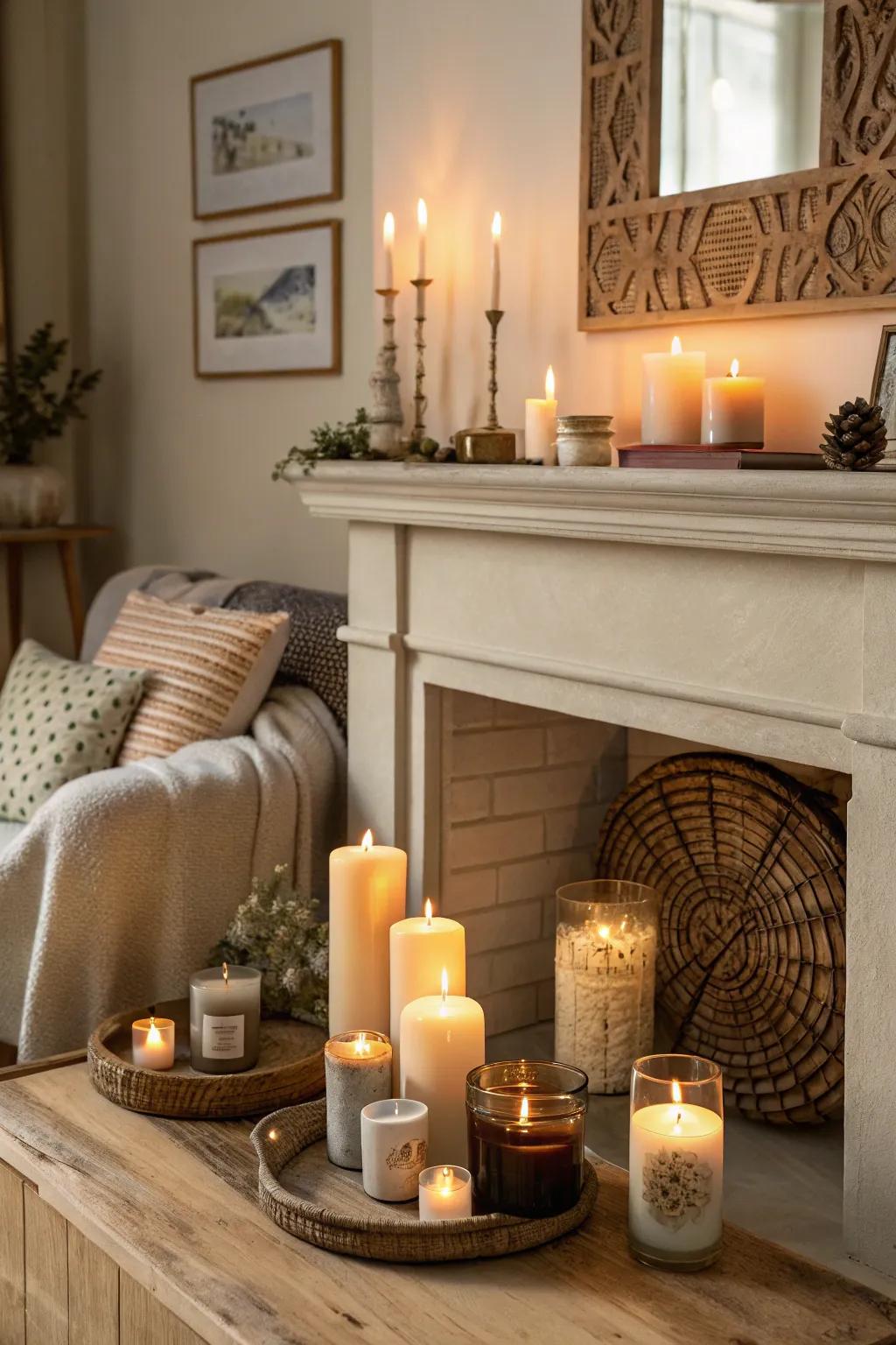 Scented candles create a relaxing and inviting atmosphere.