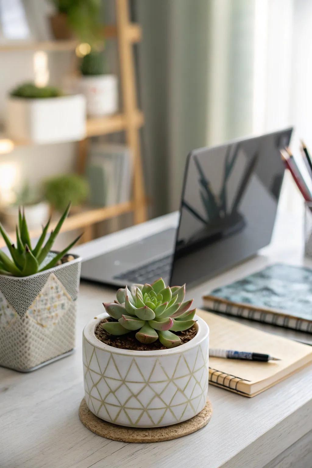 Succulents are a charming addition to any office.