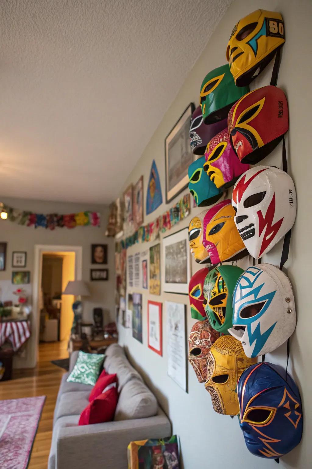 Bring a playful touch to your decor with colorful Lucha Libre masks.