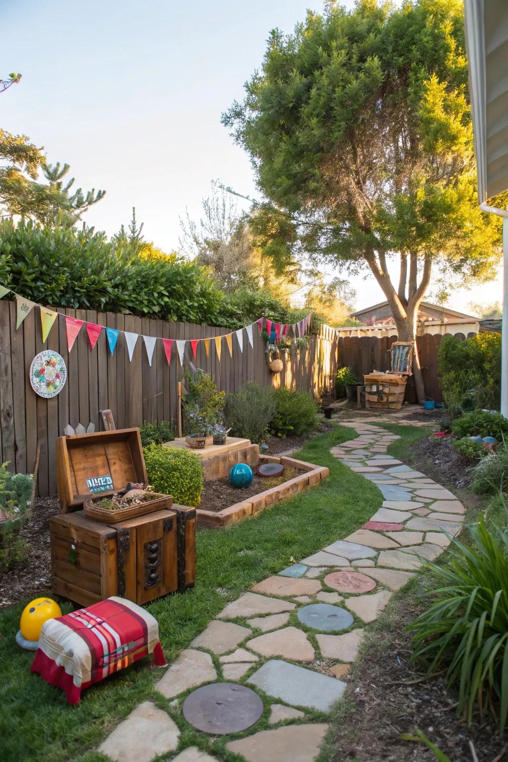 An exciting backyard treasure hunt setup.