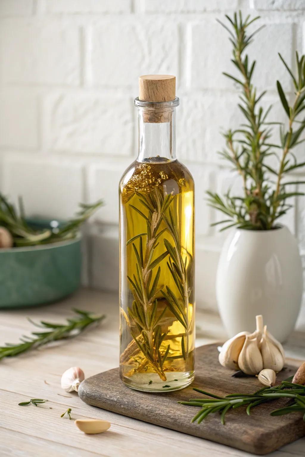 Elevate your gift-giving with this artisanal herb-infused oil bottle, a perfect blend of simplicity and elegance.