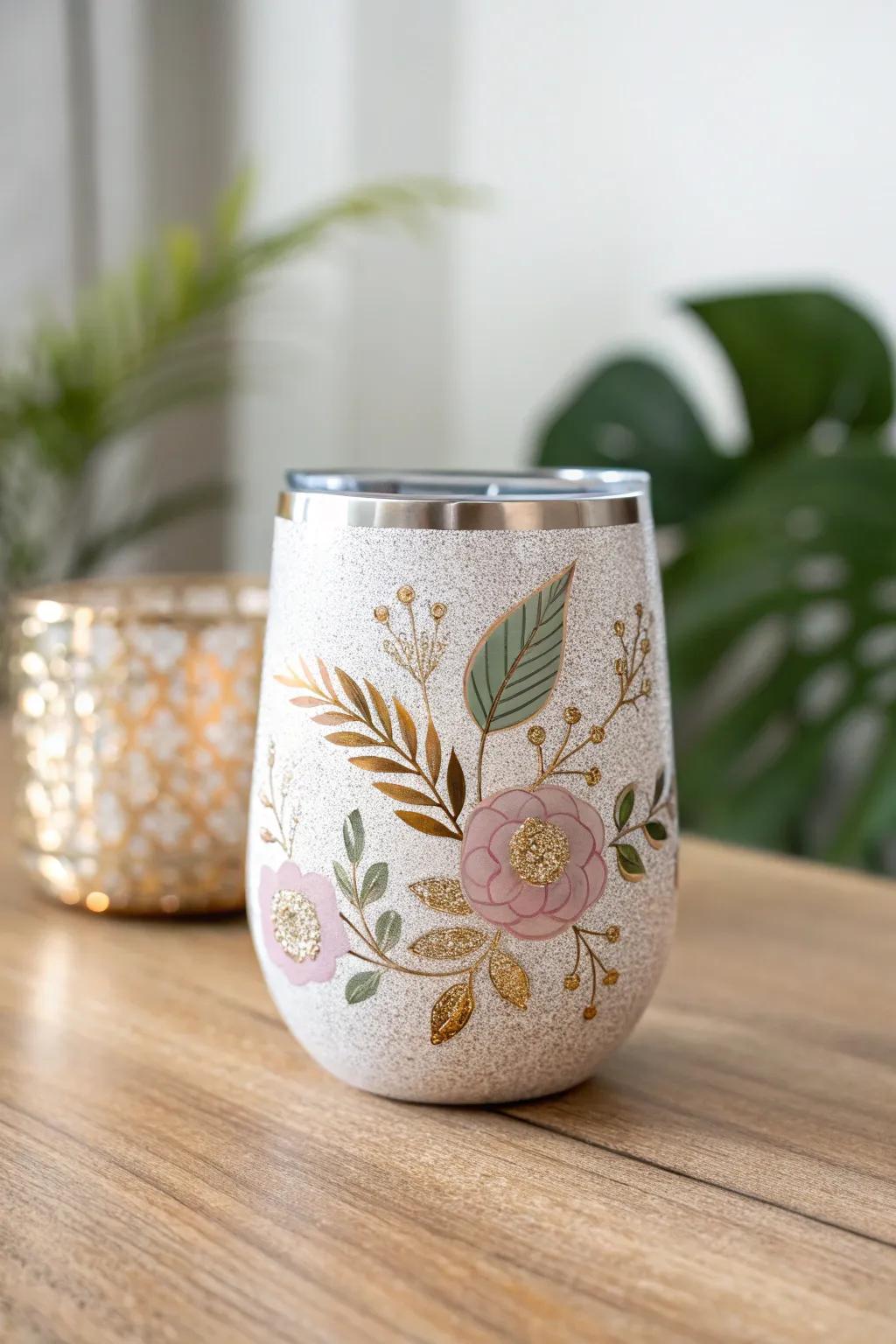 Sip in style with this nature-inspired glitter tumbler, where elegance meets the beauty of the outdoors.