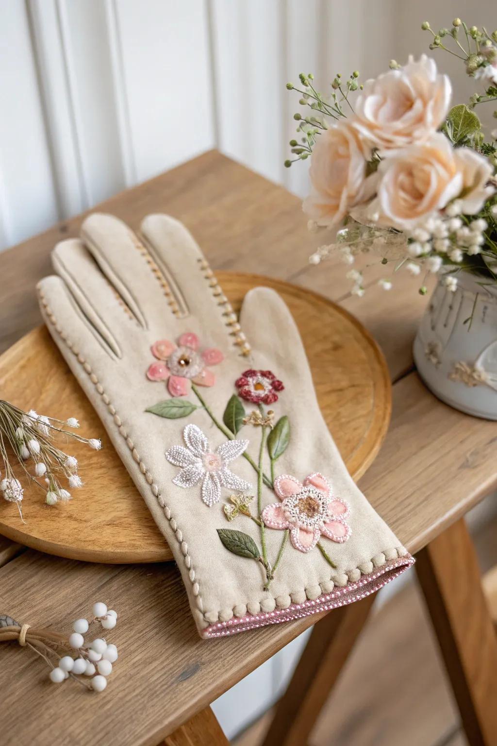 Embrace nature's charm with floral glove decorations, a perfect blend of elegance and simplicity.