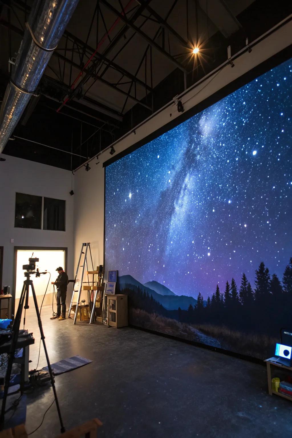 Sleep under the stars with a glowing starry night mural in your home.