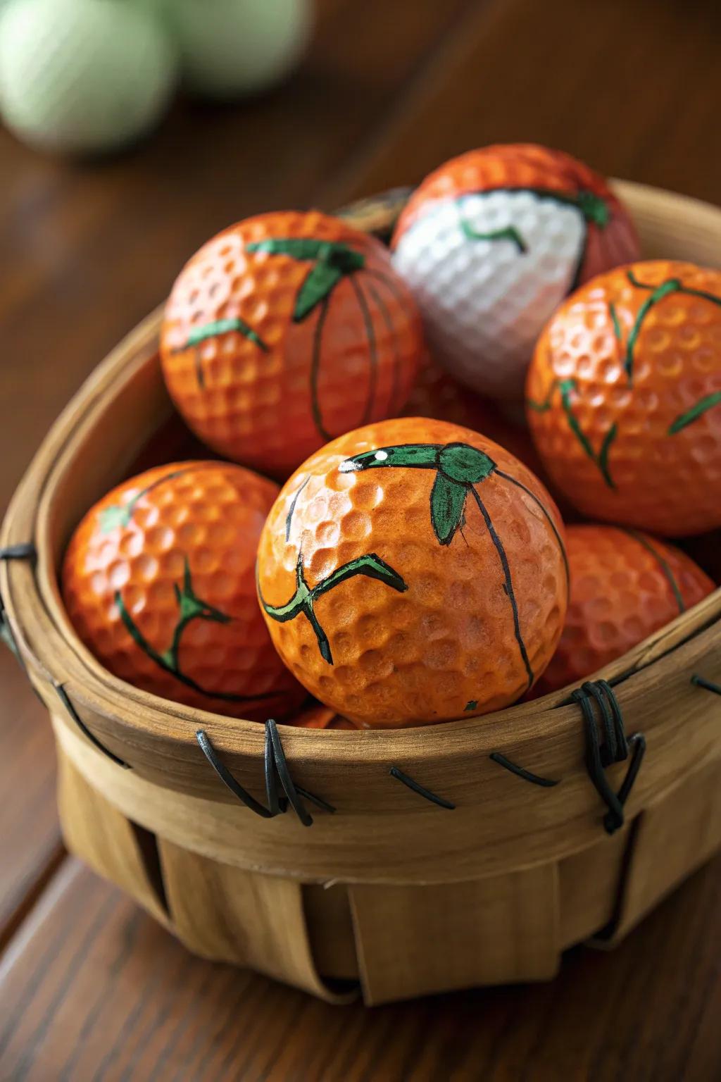 Transform your space with a handcrafted golf ball pumpkin patch—where artistry meets autumn charm.