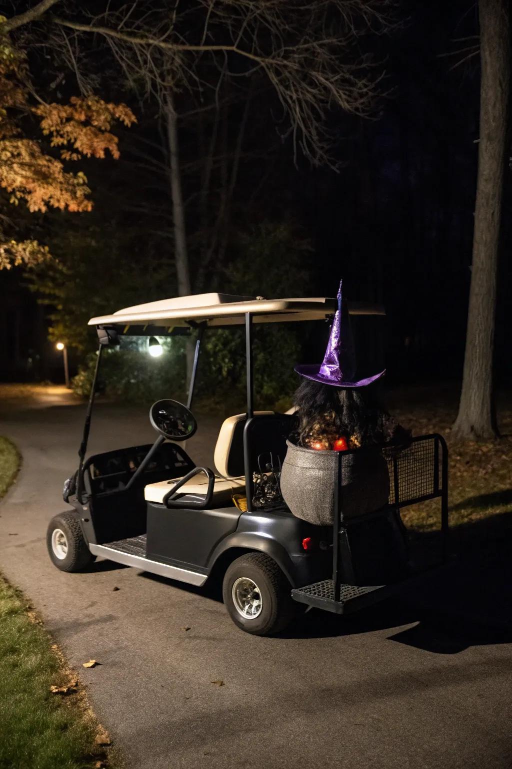 Cast a spell with your witch-themed golf cart this Halloween.