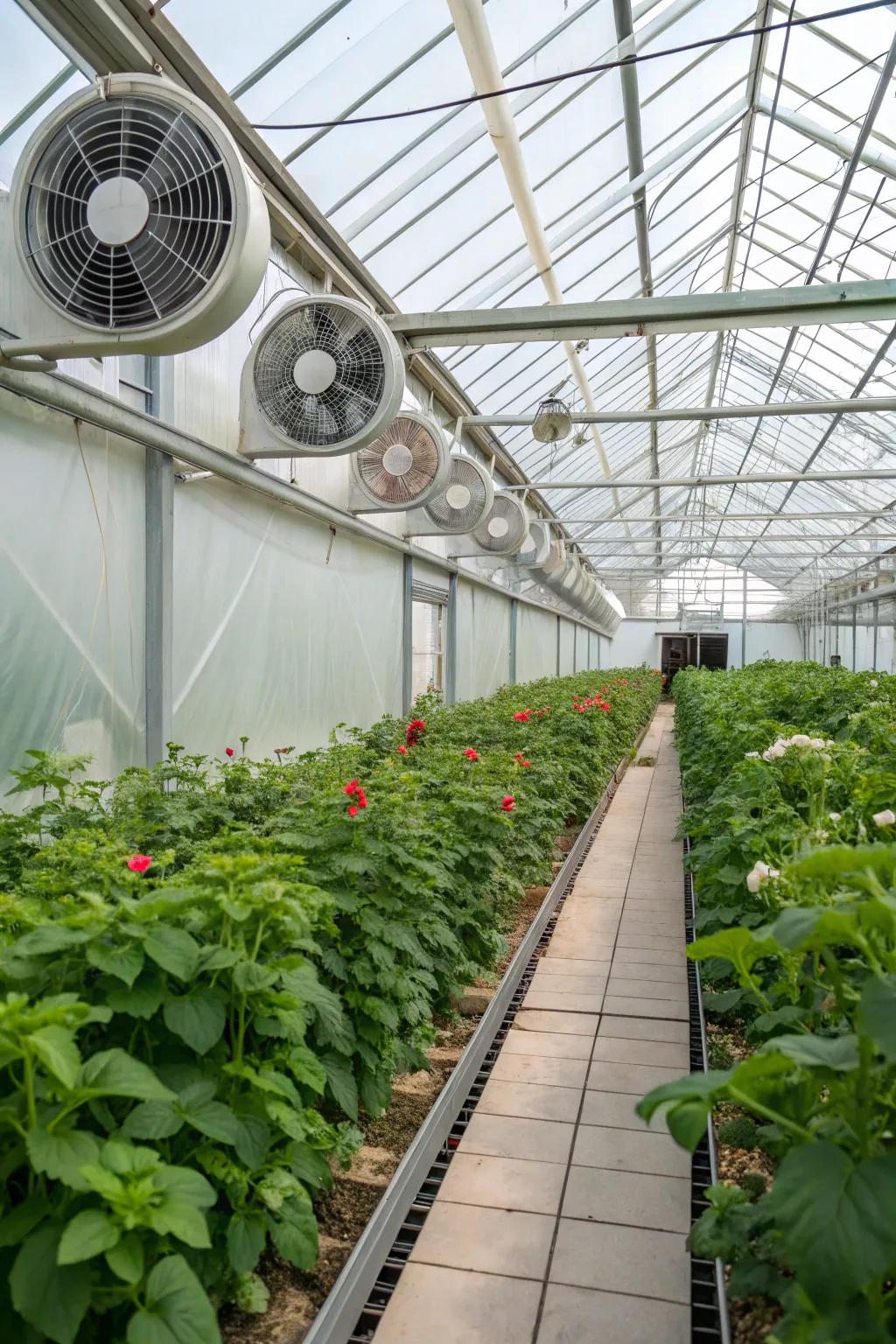 Strategically placed vents in a greenhouse create an effective cross-ventilation system.