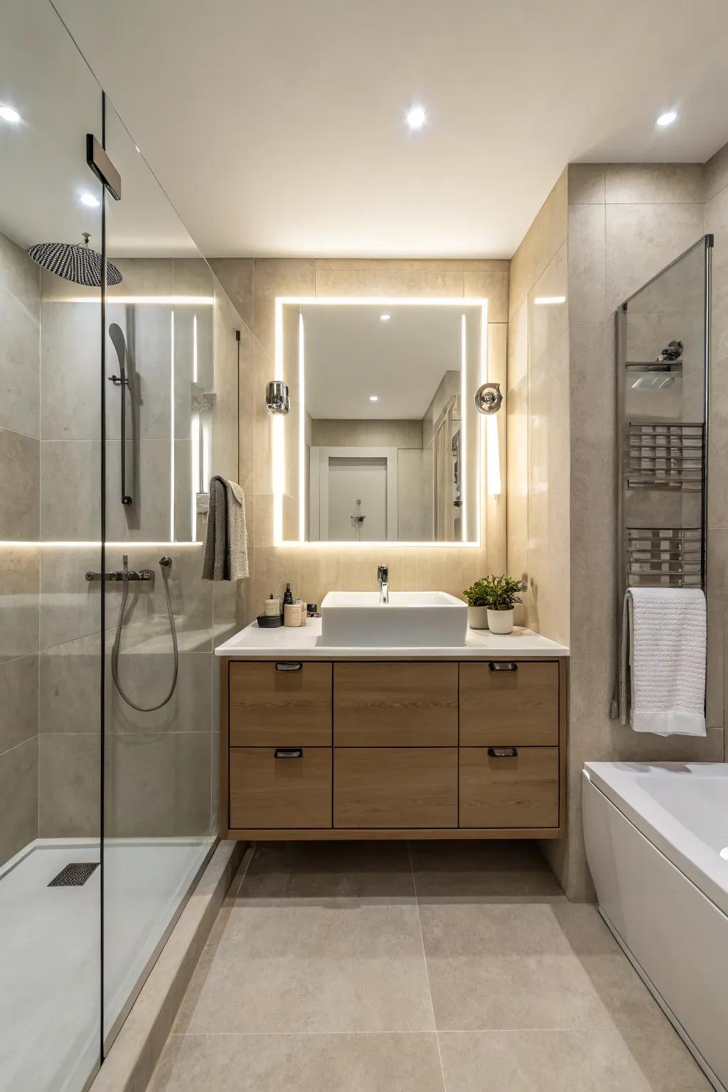 Minimalist design keeps this guest bathroom feeling open and airy.