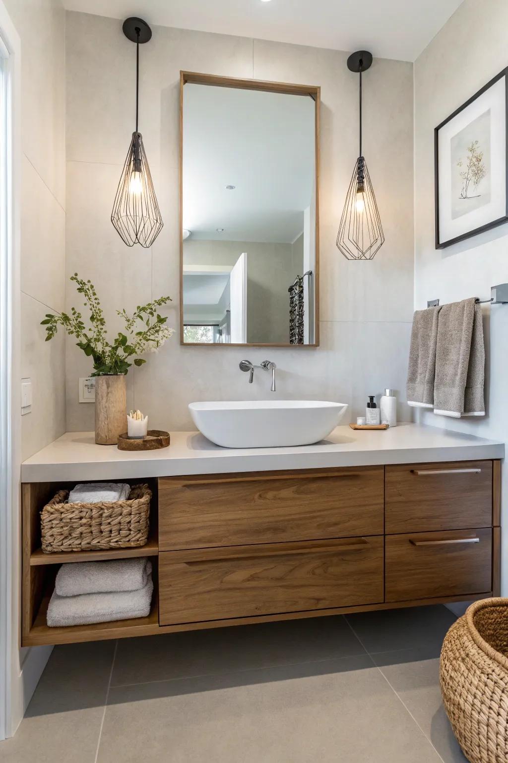 Floating vanities offer a clean and contemporary aesthetic.