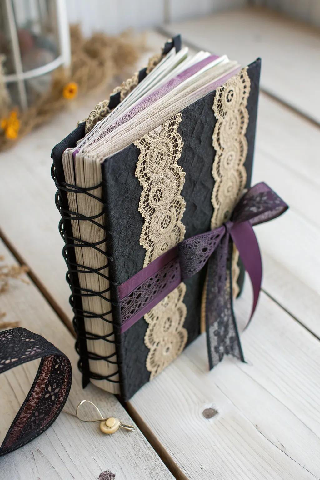 Crafting elegance: Lace and ribbons transform a simple page into a gothic masterpiece.