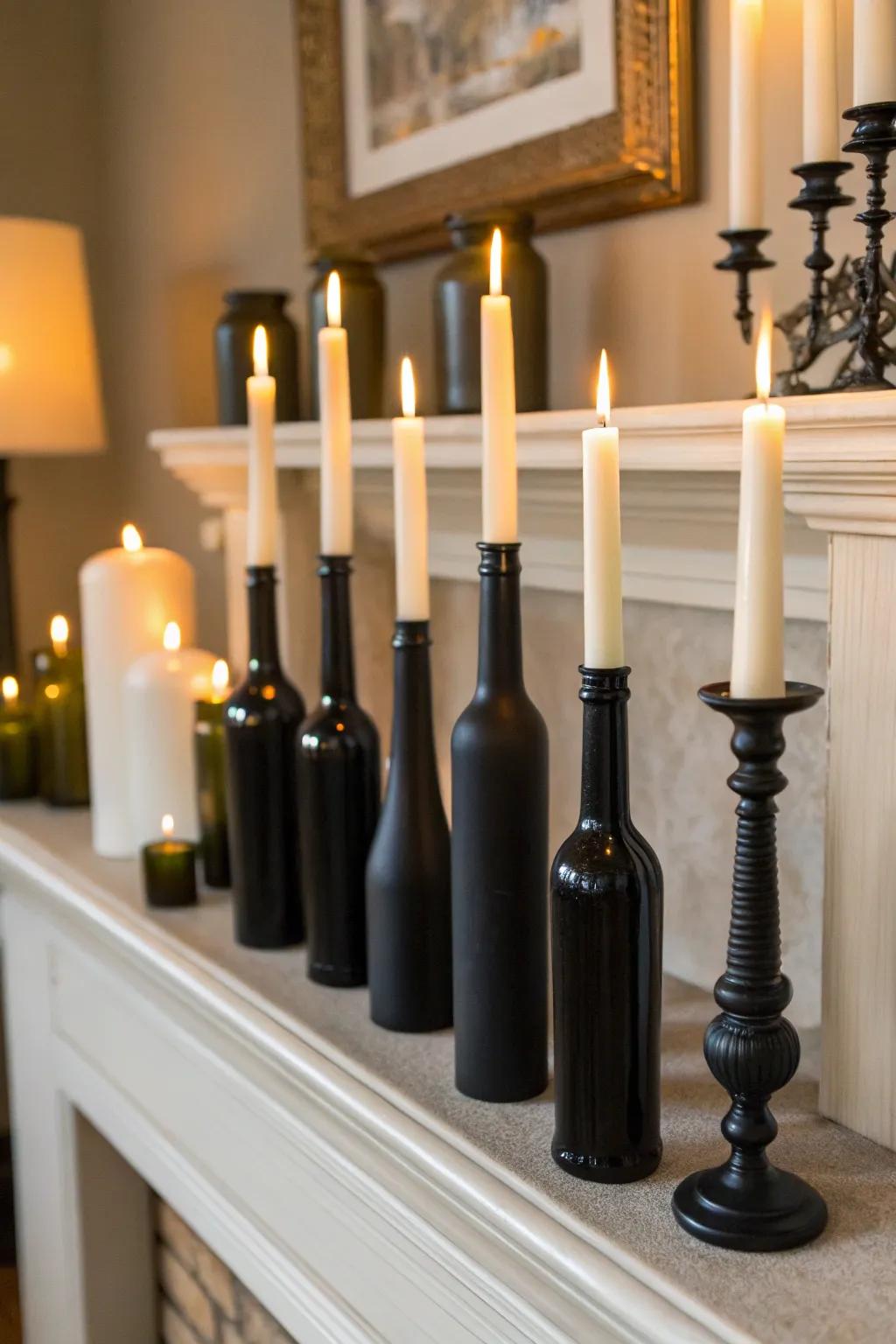 Gothic candle holders set the mood with their enchanting glow.