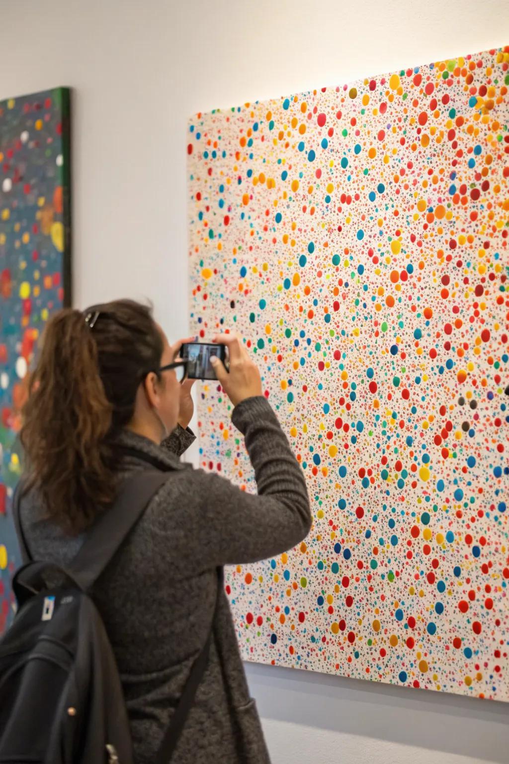 Happy dot art that adds a playful and celebratory feel to the space.