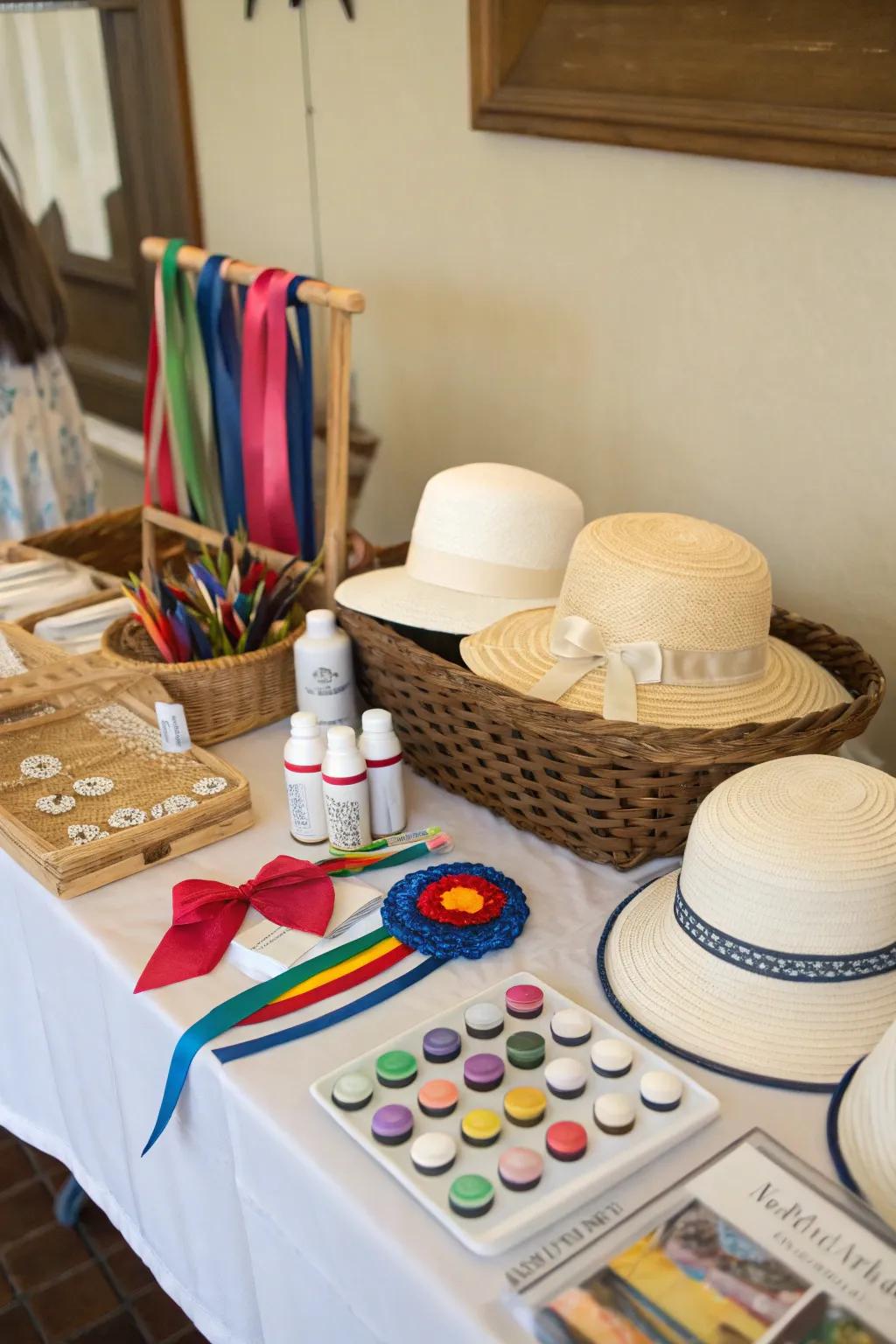 Encourage creativity with a DIY hat decorating station.