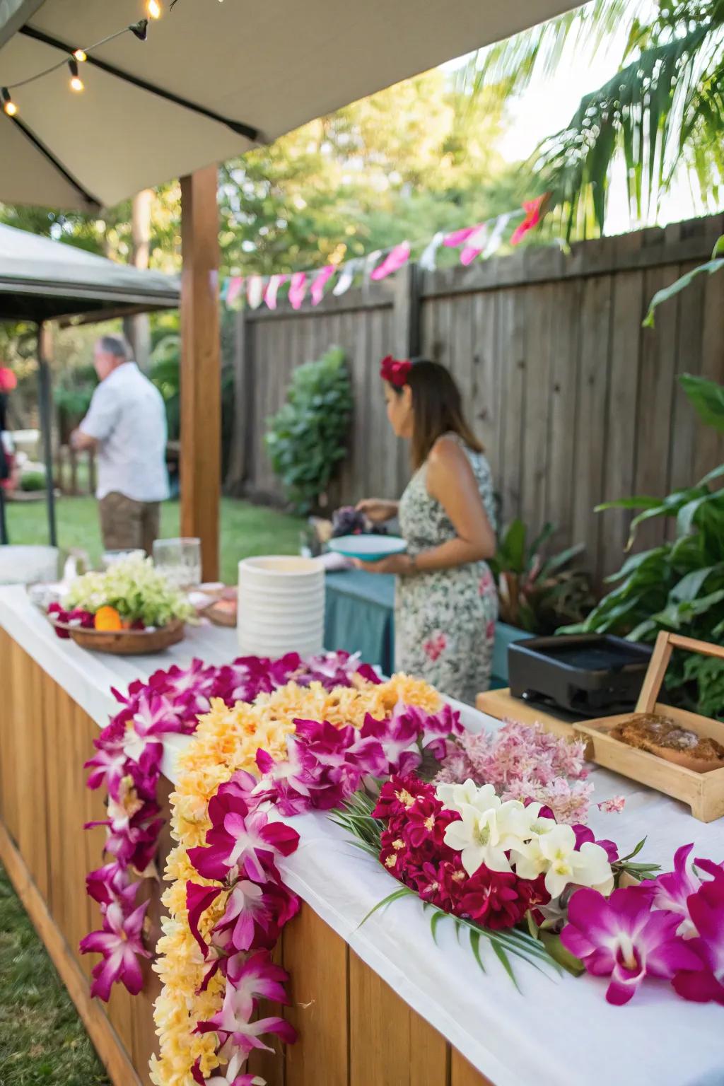 Encourage creativity with a DIY lei-making station that doubles as a fragrant decoration.