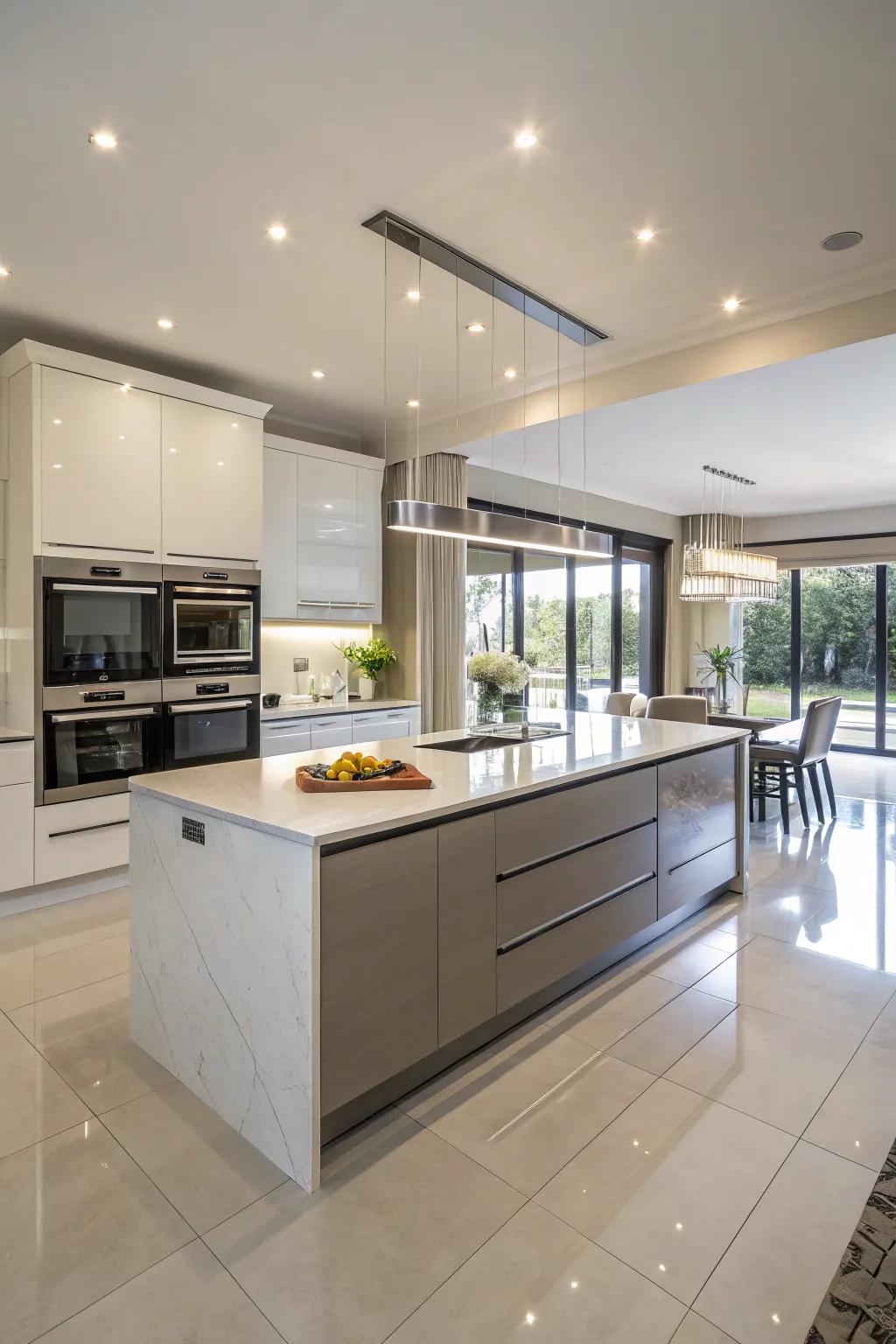 Island-integrated microwaves blend seamlessly into the kitchen's design.