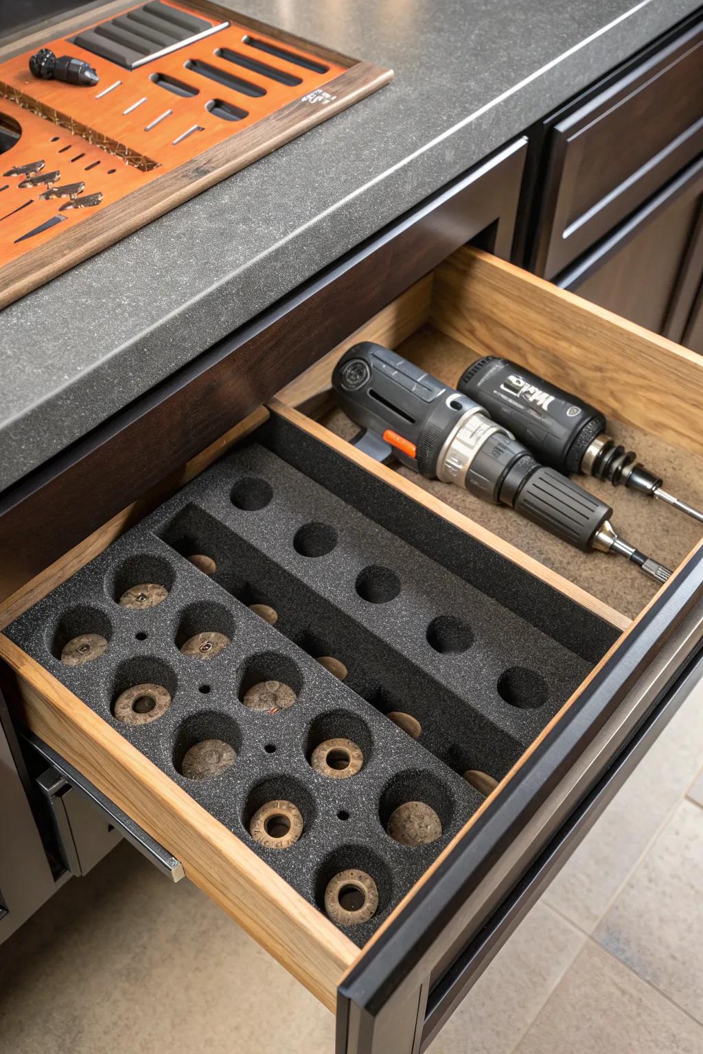 Elevate your workshop with bespoke drawer inserts for ultimate tool organization.