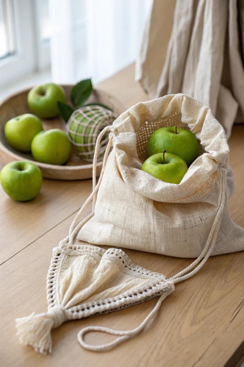 Craft your own eco-friendly produce bags and shop sustainably in style. 🌿 #MinimalistLiving #EcoChic