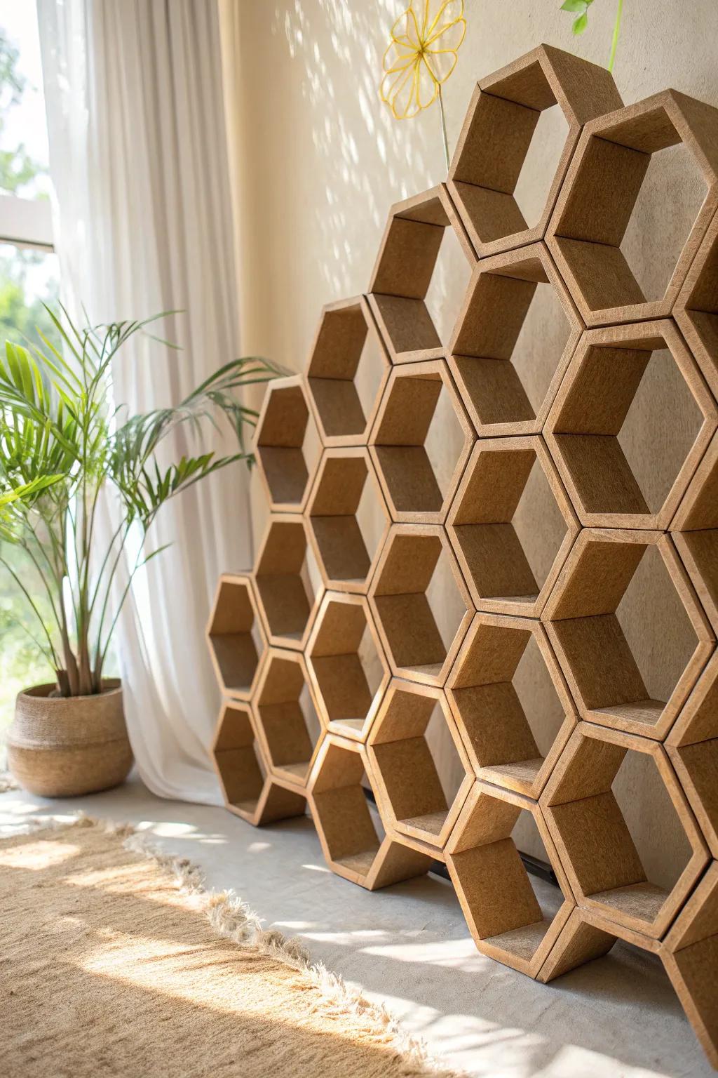 Transform your space with eco-friendly 3D cardboard honeycombs—where simplicity meets natural beauty.