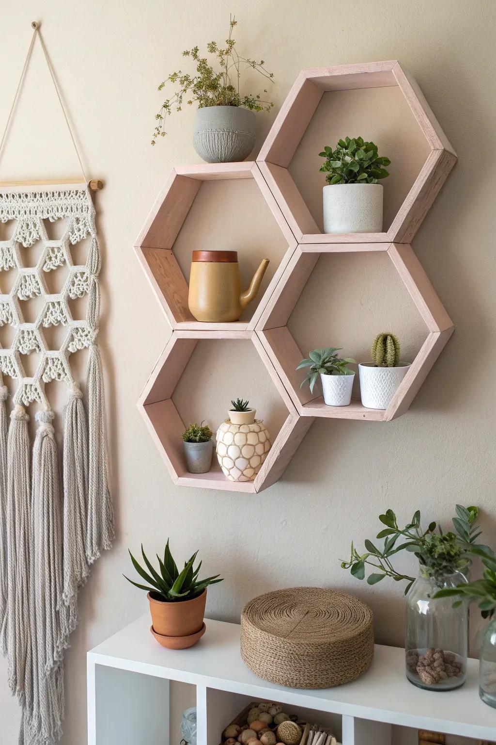 Transform your space with these eco-friendly, upcycled honeycomb shelves, a perfect blend of minimalism and boho charm.