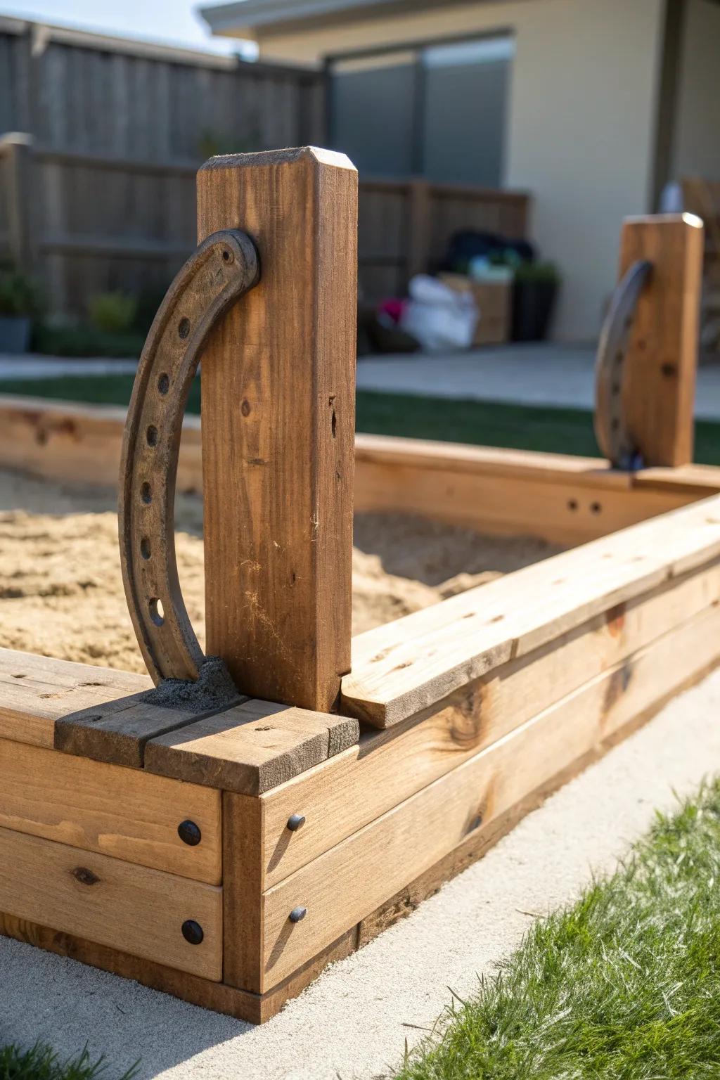 Elevate your backyard gatherings with an L-shaped horseshoe backstop that blends craftsmanship and functionality.