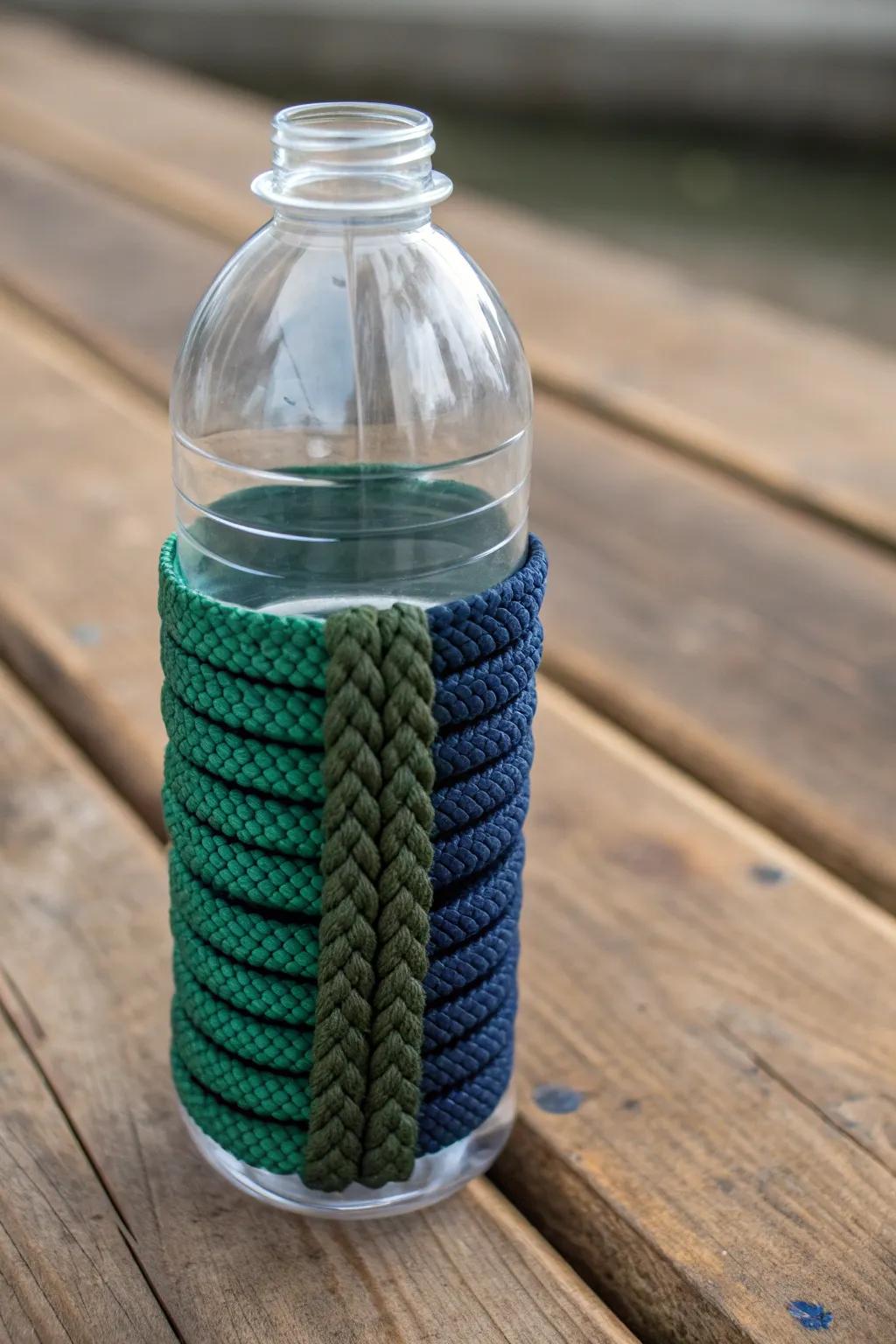 Craftsmanship meets creativity: repurpose plastic bottles for organized paracord storage.