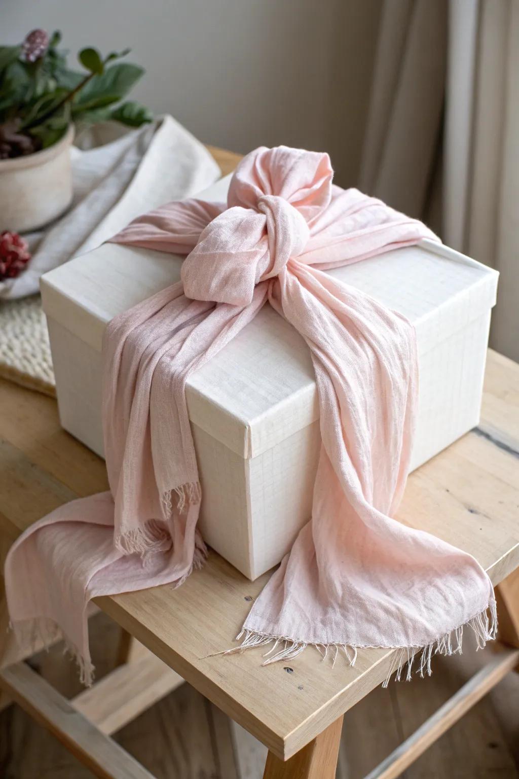 Elevate your gift-giving with a beautifully wrapped box using elegant fabric, combining simplicity with sustainable style.