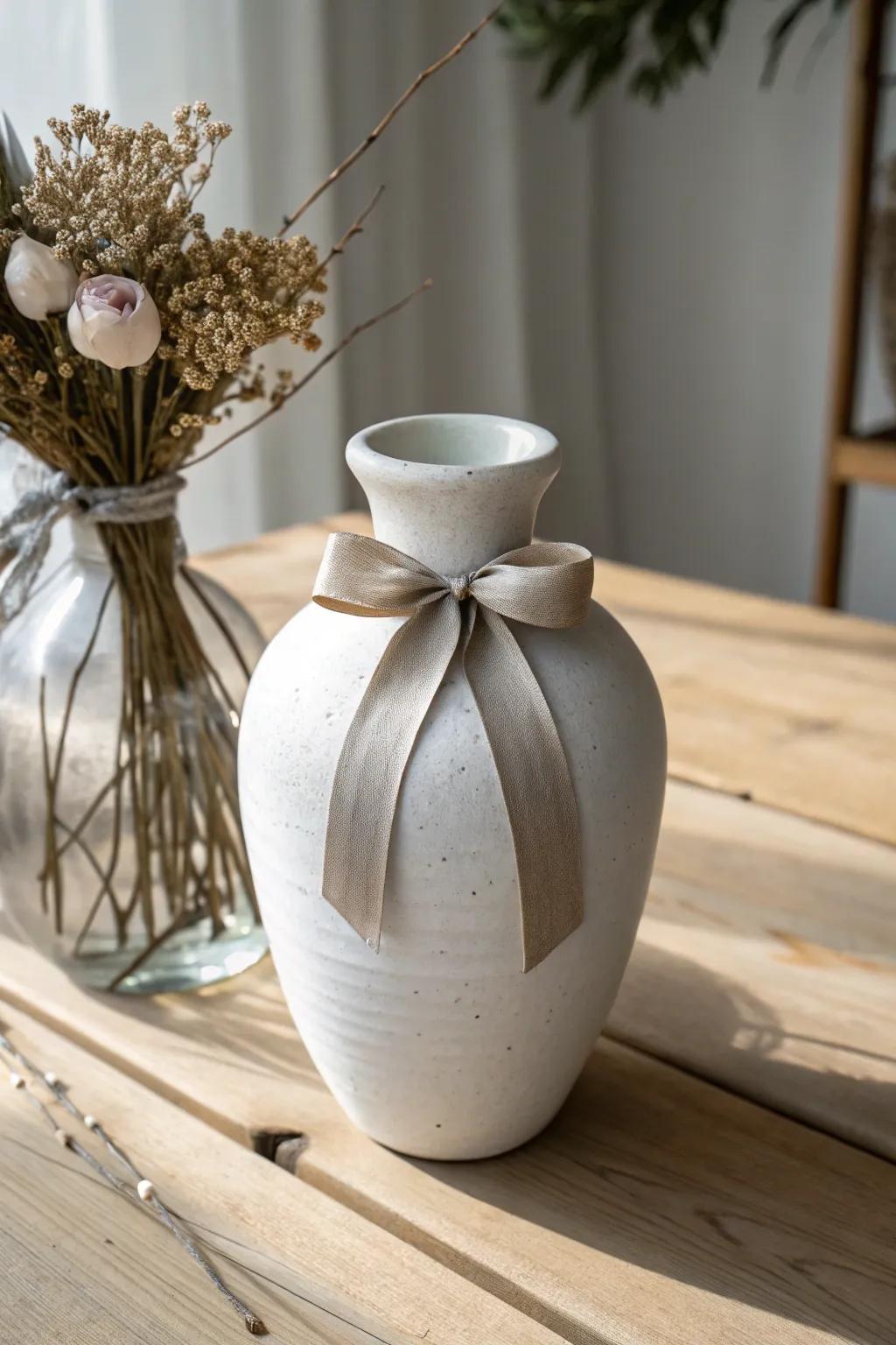 Transform your vase with a touch of elegance – a simple ribbon bow for timeless sophistication.