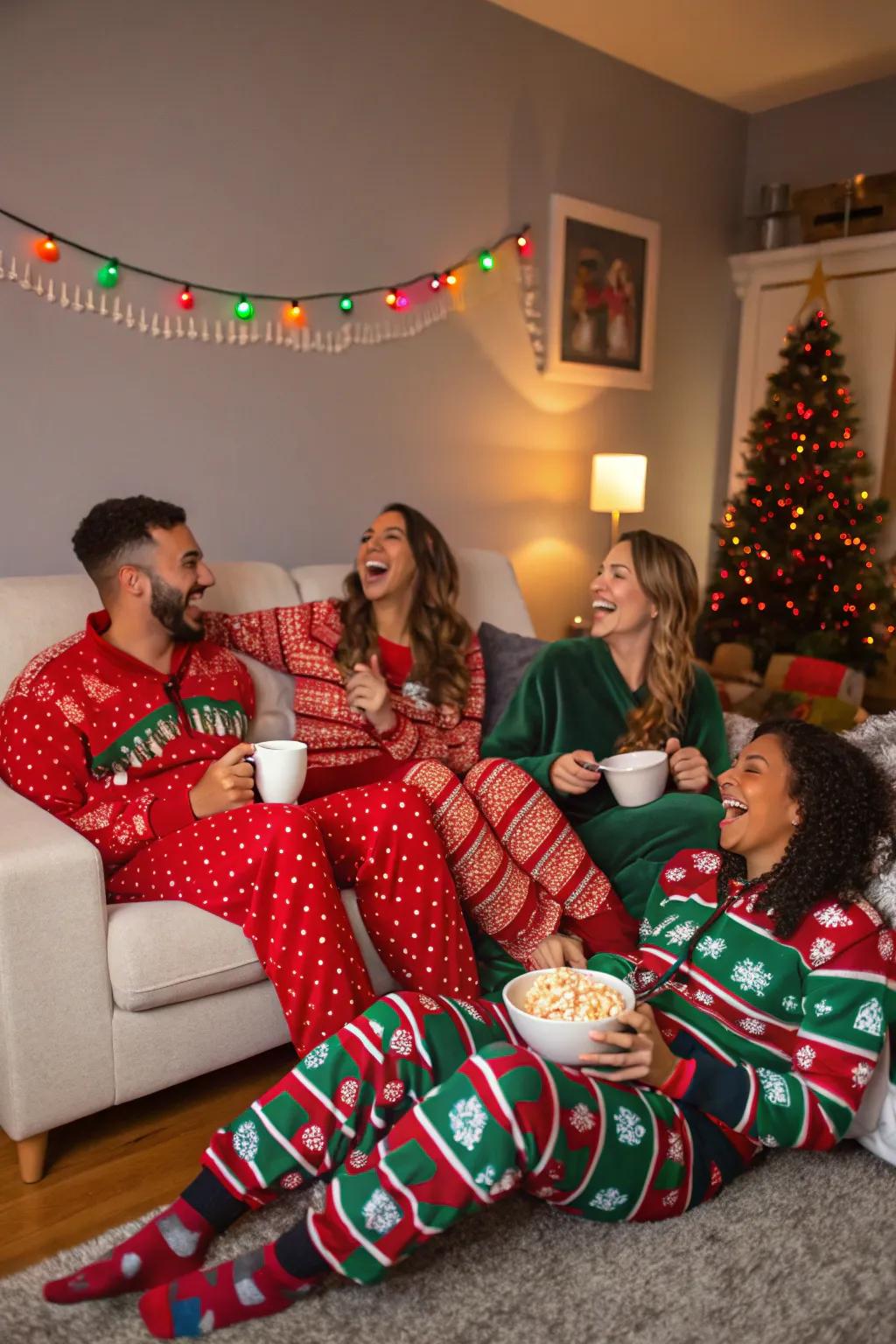 Encourage guests to wear festive pajamas for a comfy, casual vibe.