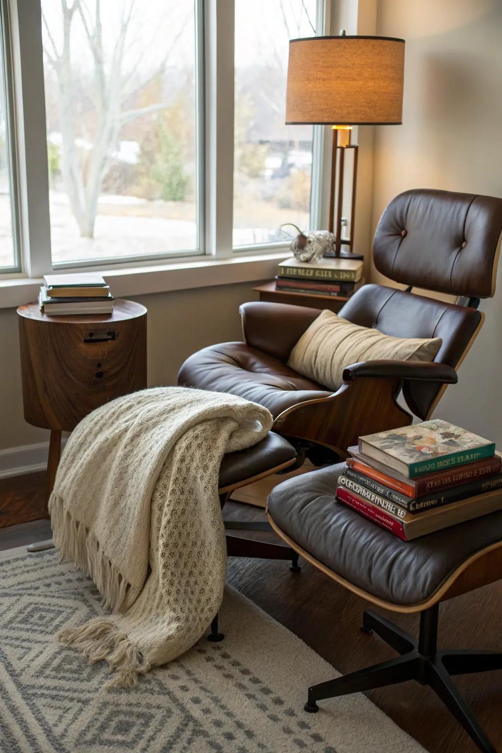 A perfect reading spot with all the comforts of home.