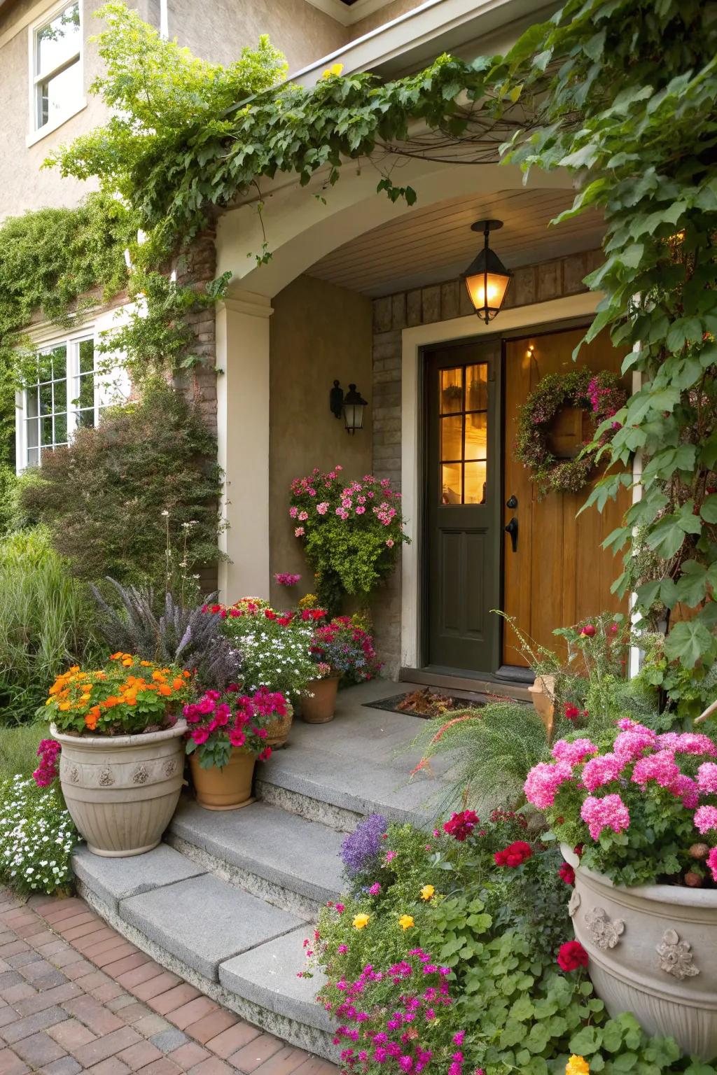 Greenery adds a refreshing touch to any entryway.