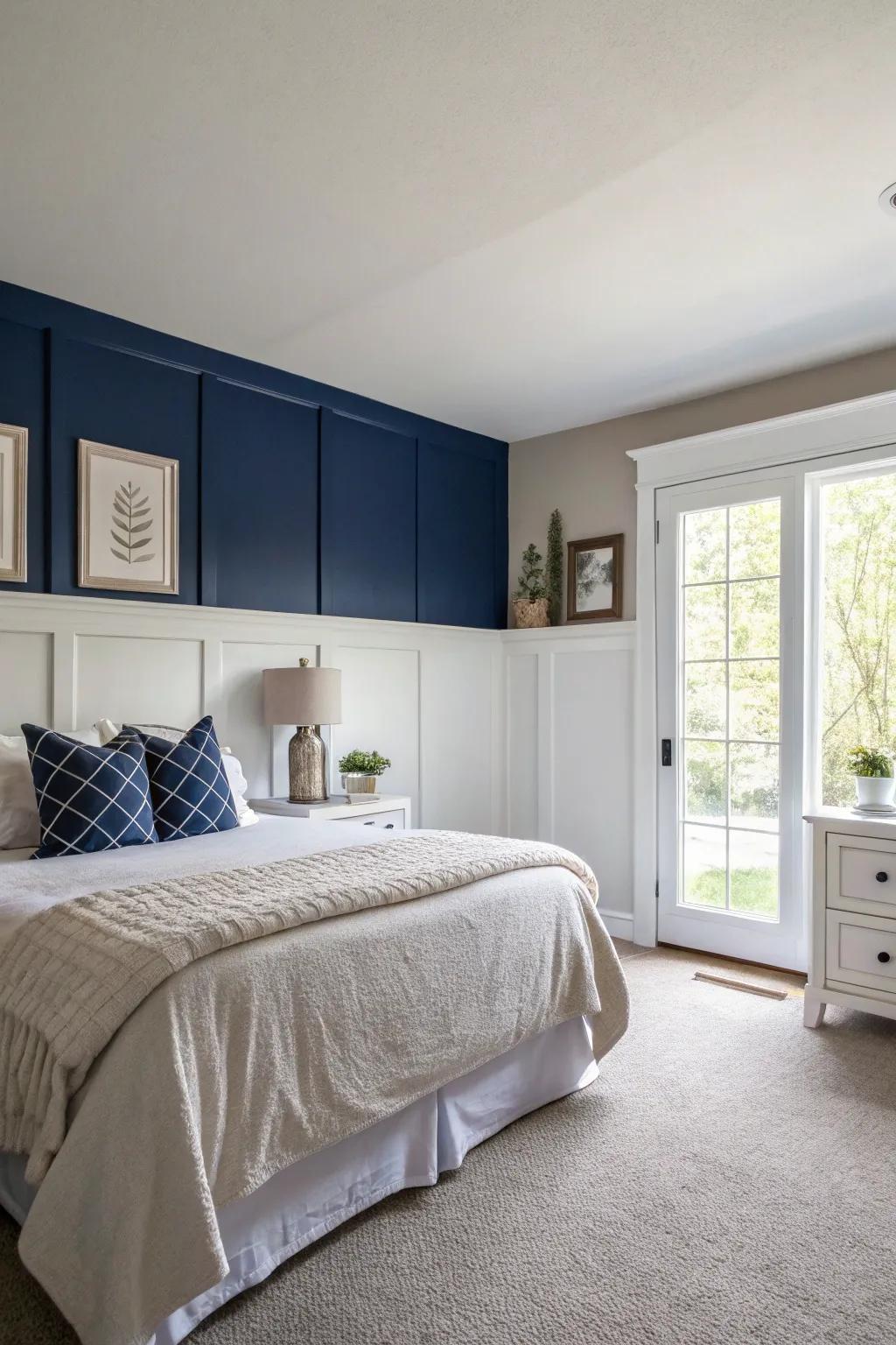 Two-toned walls can create visual interest and make ceilings appear higher.