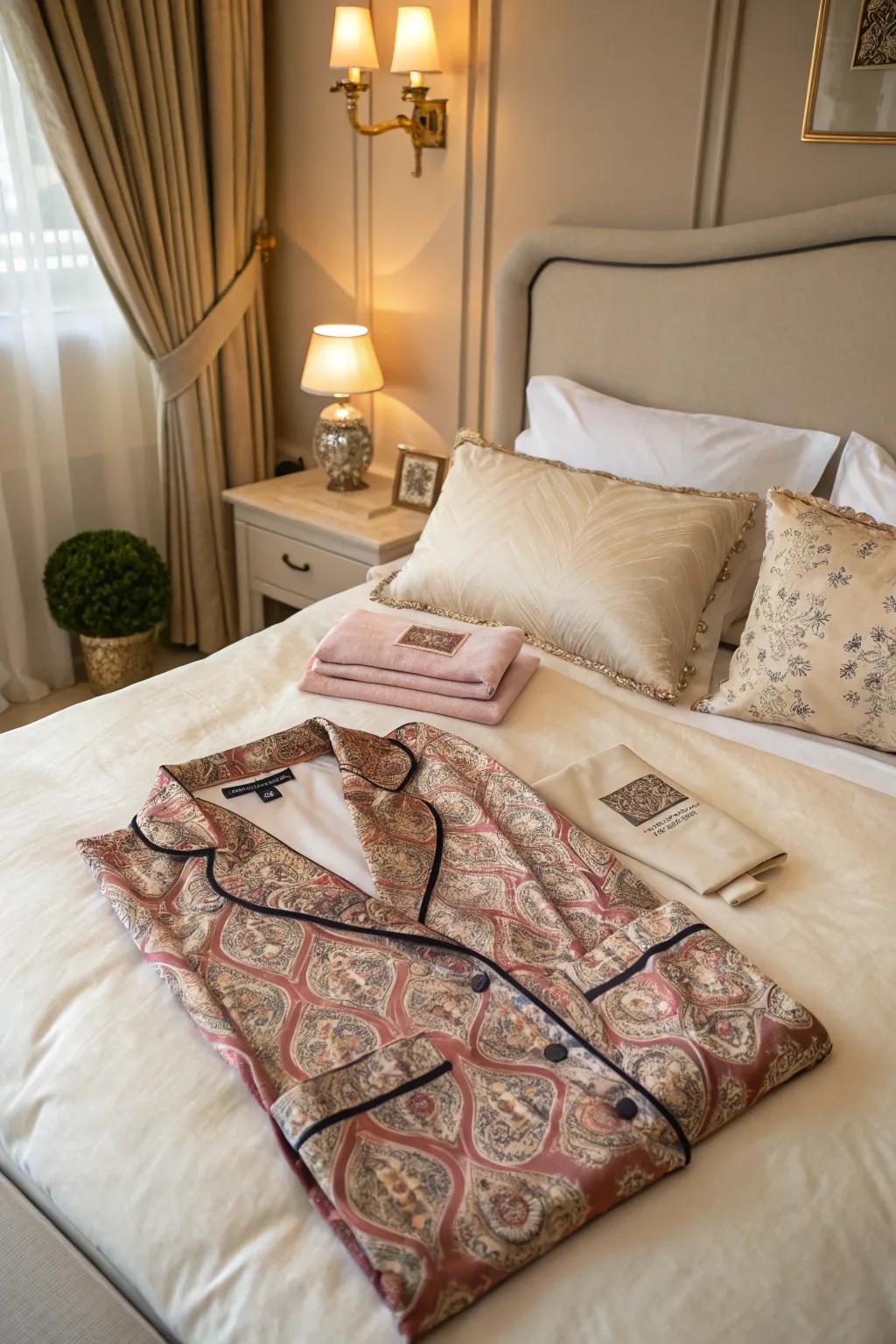 Luxurious pajamas offer a touch of elegance to her nights.