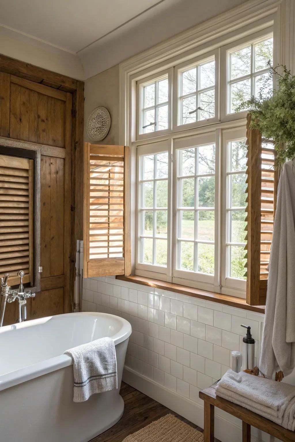 Café style shutters add a quaint touch while balancing light and privacy.