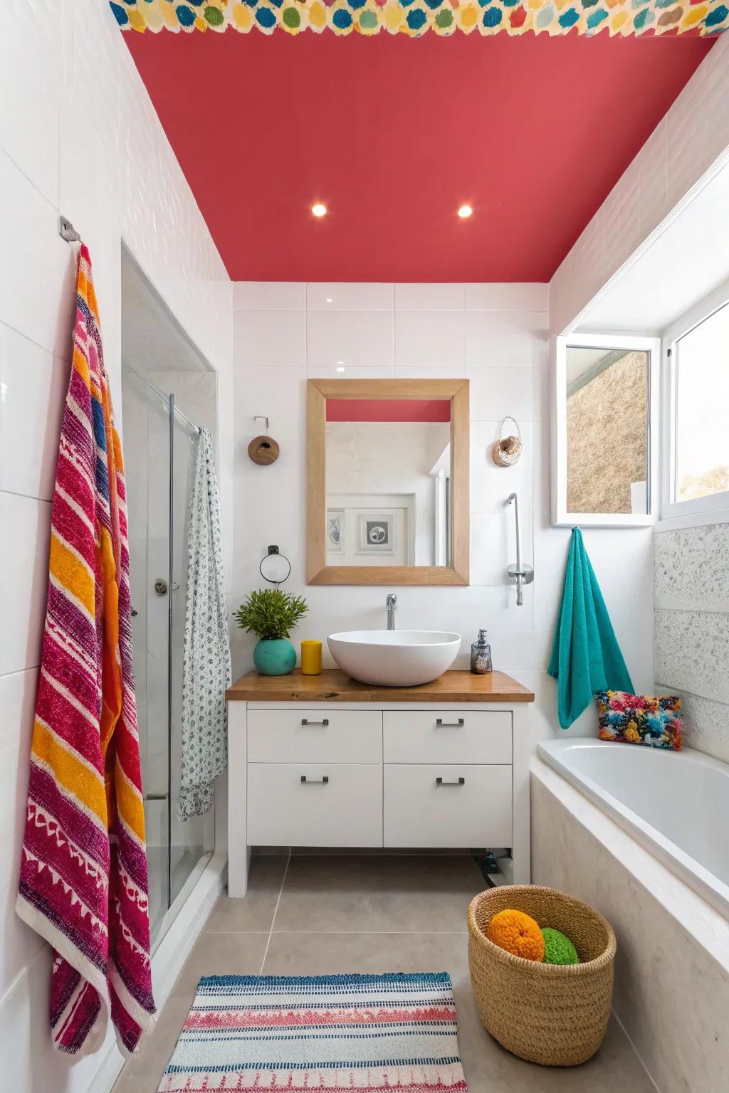 A bold-colored soffit can bring vibrant energy to your bathroom.