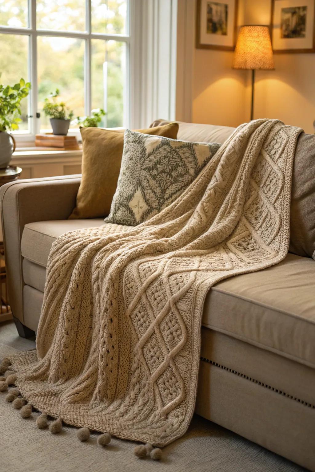 Cozy up with a handmade knitted throw blanket.