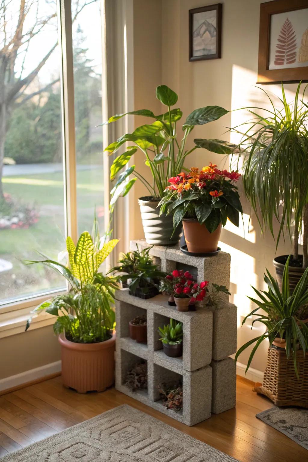 Showcase your greenery with a cinder block plant stand.