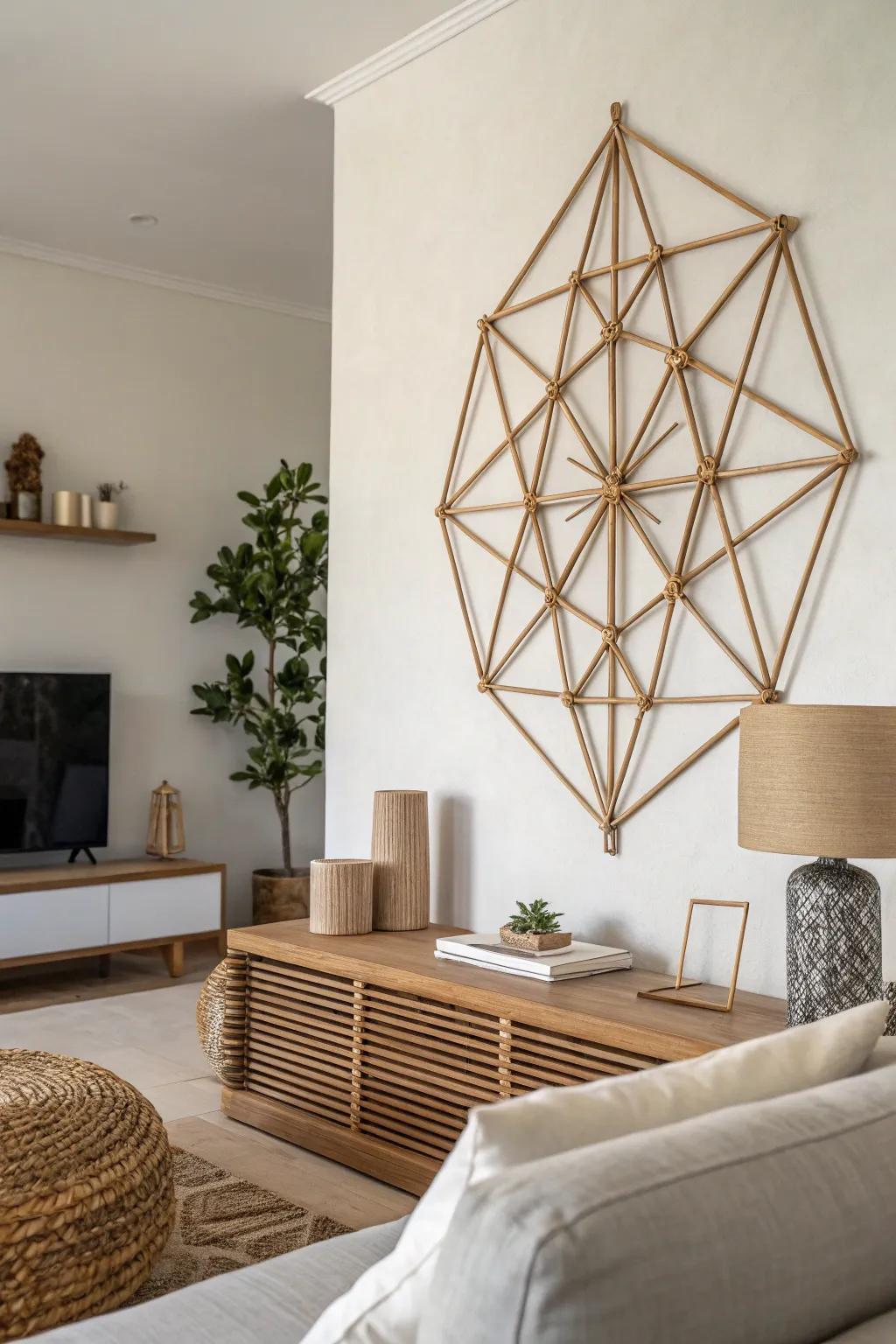 Modern stick wall art that adds an earthy touch to contemporary decor.