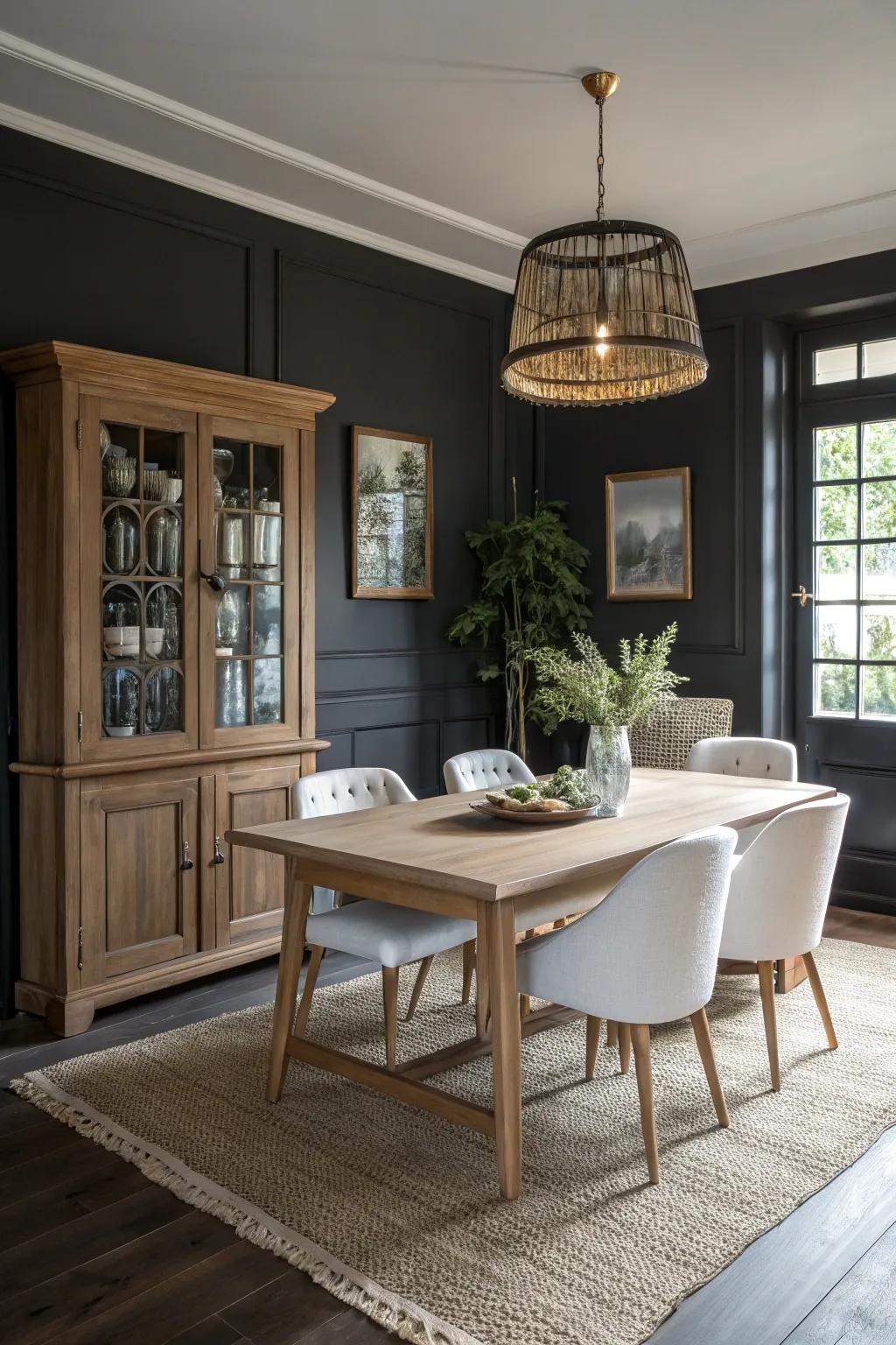 Charcoal creates a dramatic yet inviting dining experience.