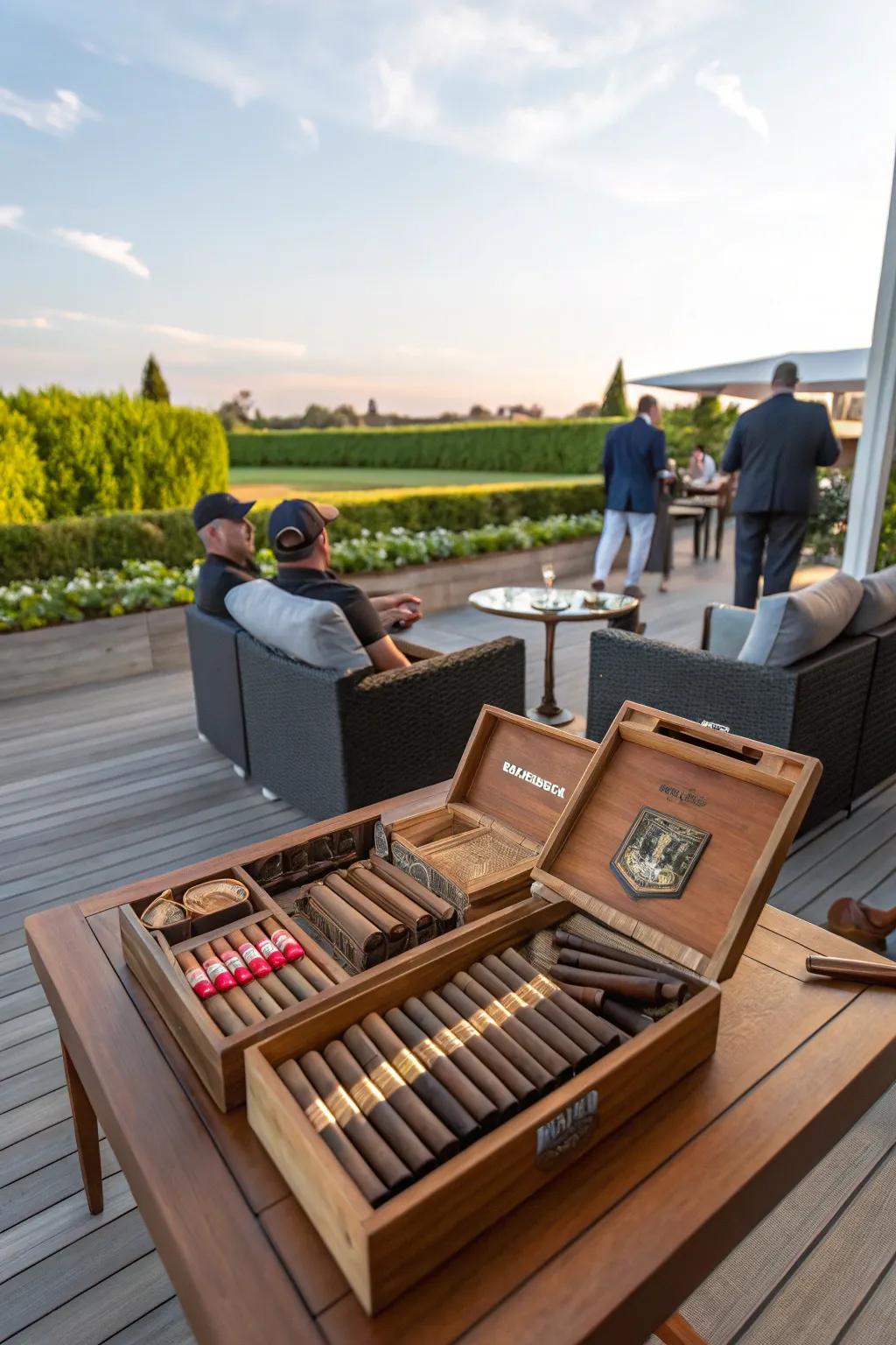 An outdoor cigar bar offers a relaxed vibe.