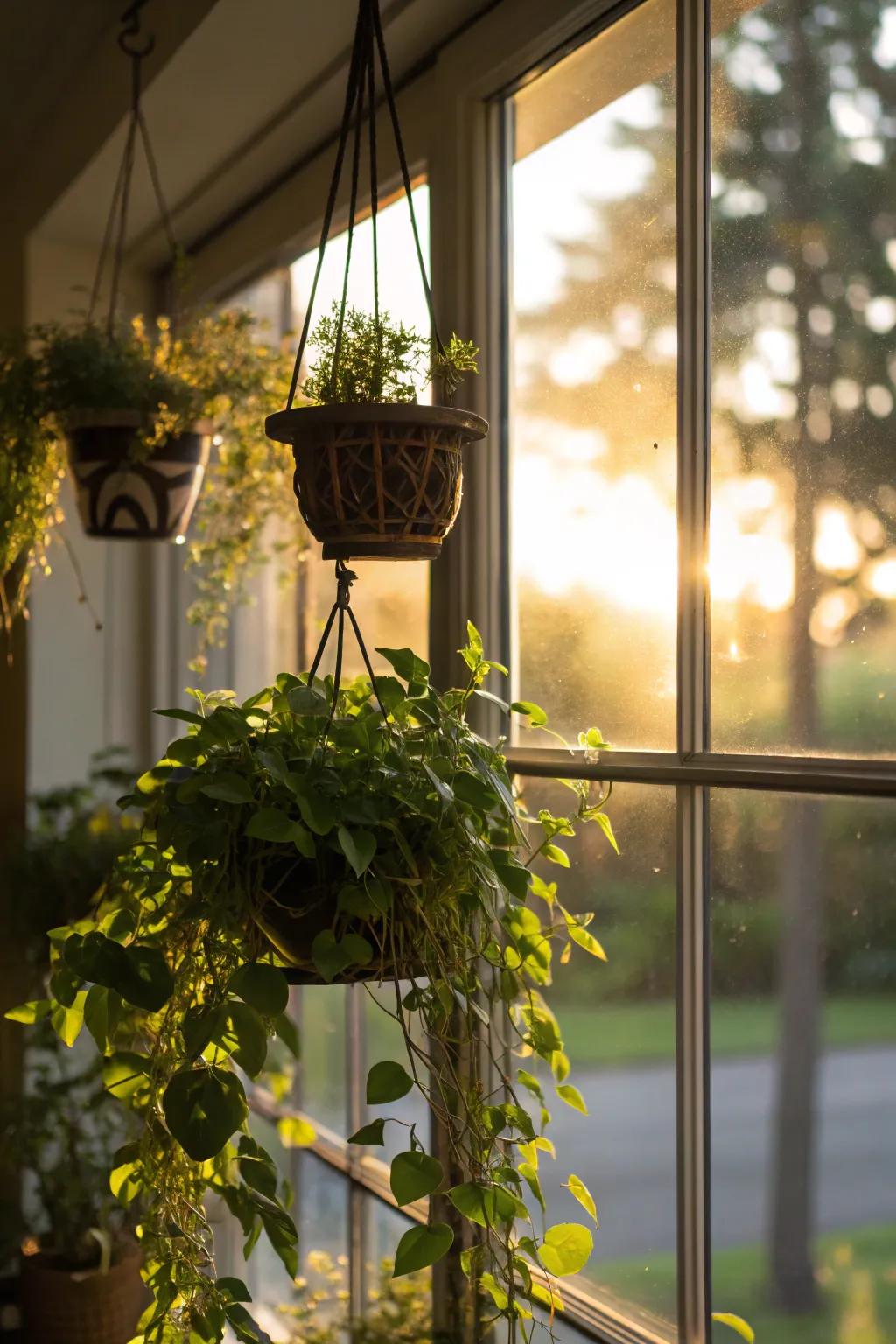 Brighten your space with hanging greenery.