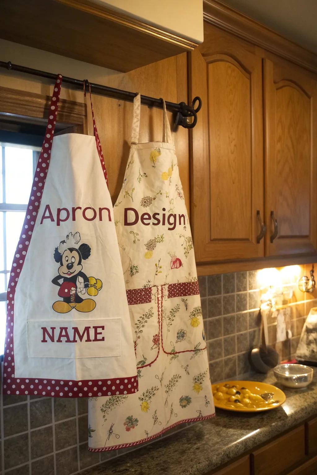 Cooking together is more fun with personalized aprons.