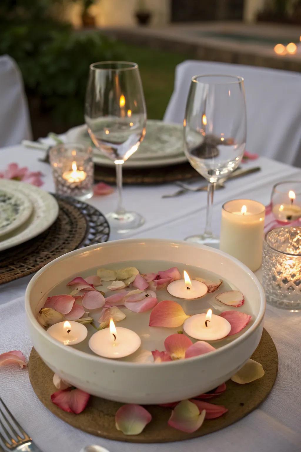 Floating candles create a magical and intimate atmosphere.