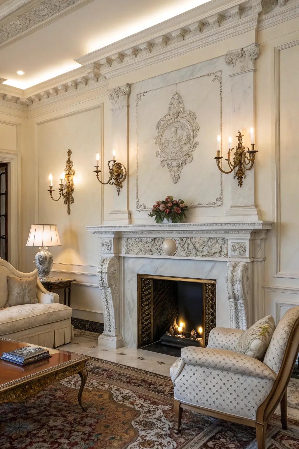 Classic sconces add timeless elegance to any fireplace.