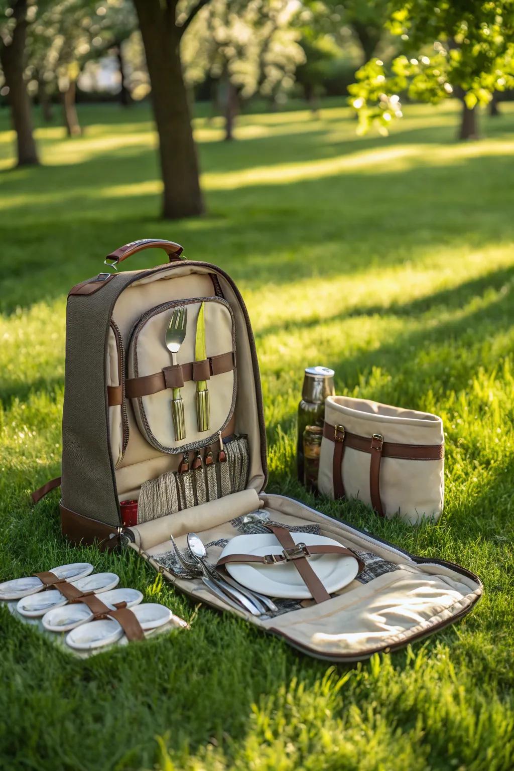 A stylish picnic backpack invites spontaneous outdoor adventures.