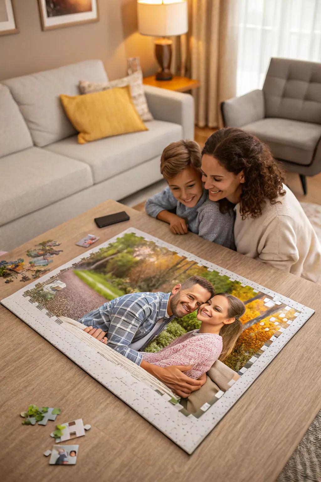 A customized puzzle featuring a cherished family photo, perfect for family bonding time.