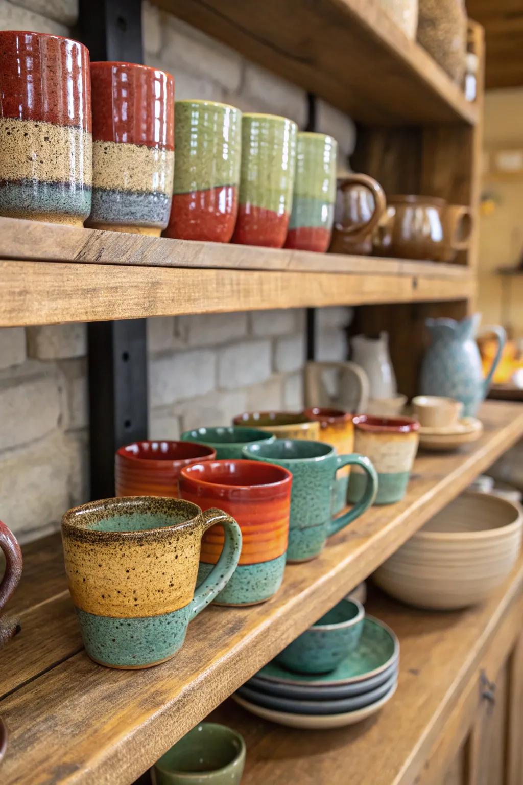 Handmade pottery mugs offering a touch of artistry to your morning routine.